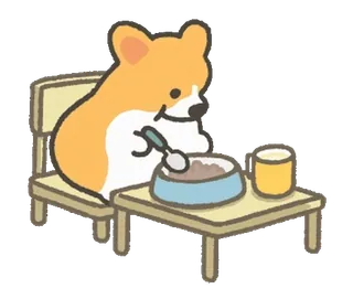 🥓 corgi, hond, eten, tafel, voedsel, huisdier, dier telegram sticker