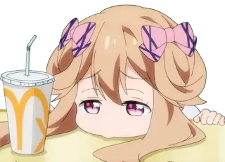😕 anime, cartoon, girl, drink, cute, McDonald's telegram sticker