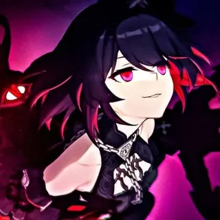 😏 Anime, Vrouwelijk personage, Gotisch, Rode ogen, Donker haar whatsapp sticker