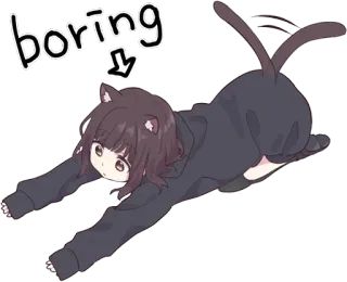 😖 boring anime, chica gato, aburrido, kawaii, lindo, orejas de gato, pegatina telegram sticker