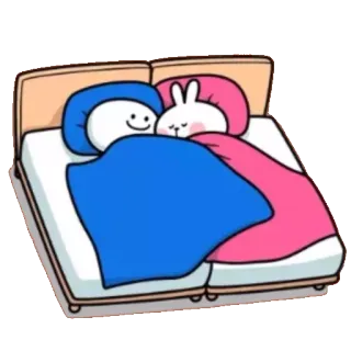 😴 Мультфильм, Кровать, Спит, Милый, Пара, Любовь, Отношения whatsapp sticker