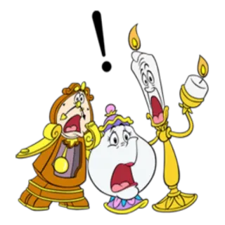 😱 Cogsworth, Mrs. Potts, Lumiere Beauty and the Beast ดิสนีย์, การ์ตูน, ตัวละคร, ค็อกสเวิร์ธ, มิสซิสพ็อตส์, ลูเมียร์, โฉมงามกับเจ้าชายอสูร telegram sticker