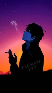 🚬 BADMASH LOV Anime, Silhouette, Fumo, Ragazzo, Stelle, Tramonto telegram sticker