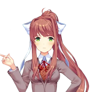 📄 Monika Doki Doki Literature Club! anime, fille, monika, uniforme scolaire, pointant telegram sticker