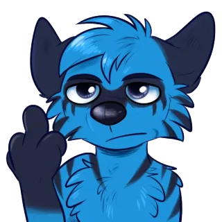 😑 兽人, 拟人, 中指, 冒犯性手势, 卡通, 蓝色 telegram sticker