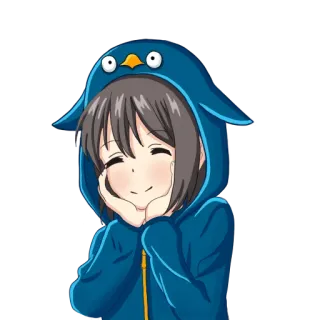 ☺ Anime, Pingouin, Sweat à capuche, Mignon, Fille, Dessin animé whatsapp sticker