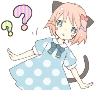 😯 Fille anime, Kawaii, Oreilles de chat, Point d'interrogation, Mignon, Cheveux roses telegram sticker