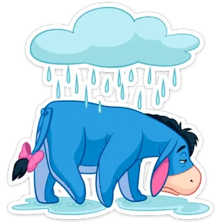 ☔️ Eeyore Bourriquet, triste, pluie, nuage, dessin animé, animal whatsapp sticker