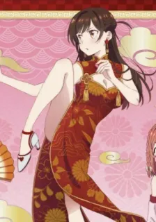 ❤️ Anime, Fille, Robe, Robe chinoise, Asiatique, Personnage, Animation whatsapp sticker