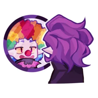 🦇 palhaço, espelho, cabelo roxo, reflexo, desenho animado, rosto, personagem telegram sticker