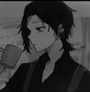 🙏 anime, character, man, coffee, black and white, cartoon telegram sticker