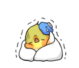 🤒 oiseau, malade, poche de glace, mignon, animal, dessin animé, jaune telegram sticker