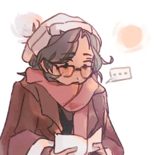 🌟 persona, leyendo, gafas, invierno, bufanda, sombrero telegram sticker