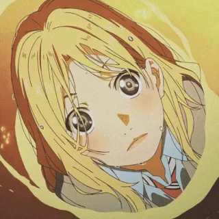 🩰 Kaori Miyazono Your Lie in April Anime, Meisje, Verdrietig, Tranen, Blond haar, Animatie, Personage, Gezicht telegram sticker