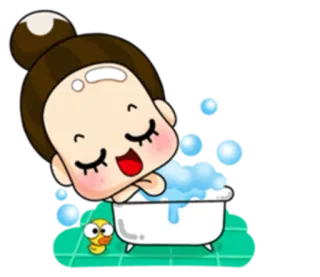 🛀 cartoon, bath, bubbles, duck, cute, girl whatsapp sticker