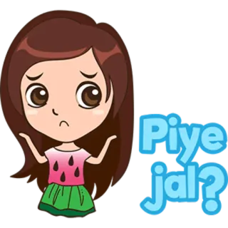 🙀 Piye jal? desenho animado, menina, triste, pergunta telegram sticker