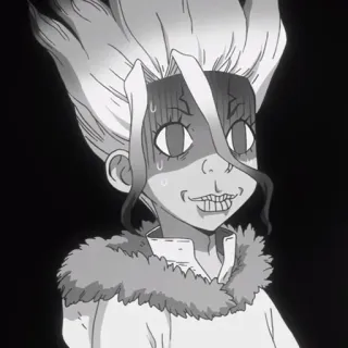🔬 Senku Ishigami Dr. Stone Аниме, Черно-белое, Смешно, Взволнованный, В шоке whatsapp sticker