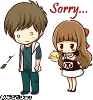 😢 Sorry lindo, disculpa, dibujos animados, pareja, relación whatsapp sticker