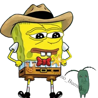 🐸 Spongebob 海绵宝宝, 卡通, 伤心, 牛仔, 西部 telegram sticker