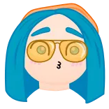 🤔 Cartoon, blaue Haare, Brille, Gesicht, kawaii whatsapp sticker