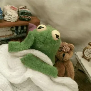 💚 Kermit frog, puppet, muppet, kermit the frog, sleeping, bedtime, teddy bear telegram sticker