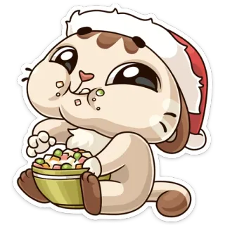 🍜 adesivo, desenho animado, gato, animal, comida, natal, feriado, fofo telegram sticker