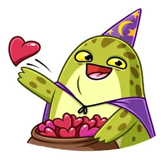 😍 frog, wizard, hearts, love, cute, magic, cartoon telegram sticker