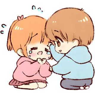 😩 khóc, buồn, an ủi, chibi, anime, hoạt hình whatsapp sticker