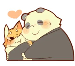 ❤️ แพนด้า, สุนัขจิ้งจอก, กอด, น่ารัก, การ์ตูน, สัตว์, รัก telegram sticker