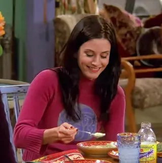 😁 Monica Geller Friends femme, manger, soupe, série TV, Friends, Courteney Cox whatsapp sticker