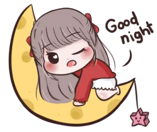 😴 Good night ราตรีสวัสดิ์, นอน, พระจันทร์, คาวาอิ, น่ารัก, ดาว, ผู้หญิง telegram sticker