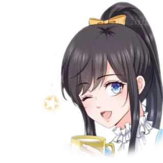 😉 anime, dziewczyna, słodkie, mrugnięcie, kawa, kreskówka telegram sticker
