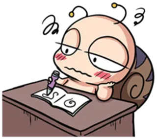 ✏ siput, menulis, kartun, bosan, kelelahan, pelajar whatsapp sticker