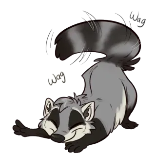 ☺️ Wag Wag raccoon, animal, cute, wag, cartoon, grey whatsapp sticker