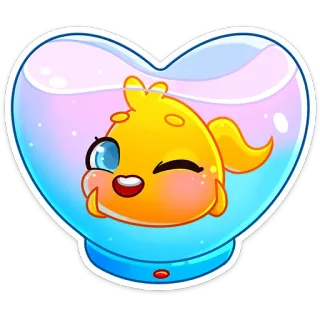 😉 fish, aquarium, heart, cute, cartoon whatsapp sticker