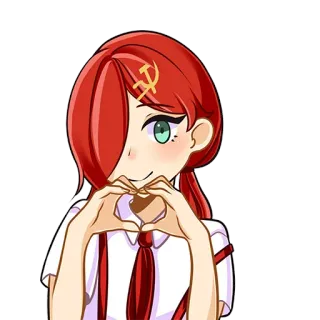 ❤️ Anime, Fille, Communiste, Faucille et marteau, Cheveux roux, Coeur avec les mains whatsapp sticker