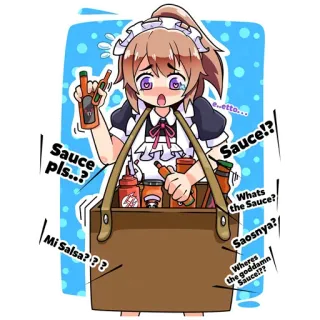 🍓 Sauce pls..? 
Mi Salsa???
Sauce!?
Whats the Sauce?
Saosnya?
Wheres the goddamn Sauce!?? sauce, anime, food, request, maid, question, humor, fanart telegram sticker