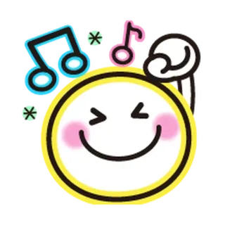 ❤️ smiley face, emoji, cartoon, music notes, cute, yellow, kawaii whatsapp sticker