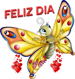 🦋 FELIZ DIA farfalla, cuori, buona giornata, saluto, cartoni animati, carino, ali whatsapp sticker