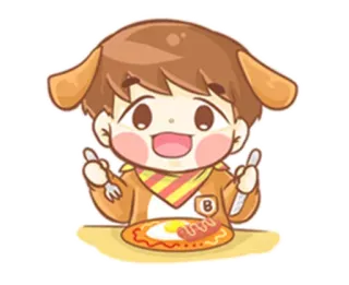 🤒 Cartoon, Eten, Jongen, Schattig, Omelet telegram sticker