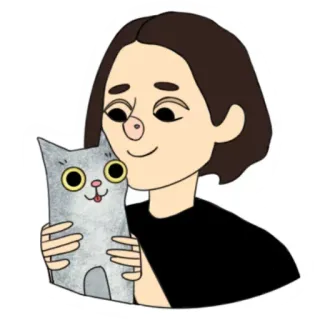 🙃 donna, gatto, animale domestico, abbraccio, cartone animato, adesivo, illustrazione whatsapp sticker
