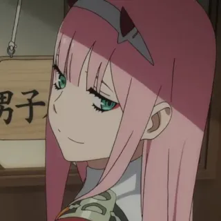 🍤 Zero Two Darling in the Franxx 男子 动漫, 粉色头发, 坏笑, 02, Darling in the Franxx, 角色, 女孩 telegram sticker