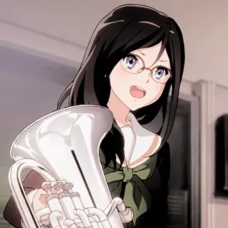 🍭 anime, girl, tuba, musical instrument, glasses, cartoon whatsapp sticker