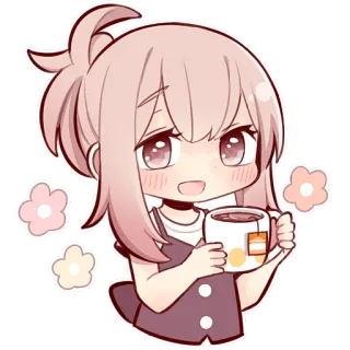 ☕ Anime, Ragazza, Tè, Kawaii, Carino, Chibi telegram sticker