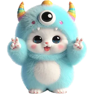 ✌️ 怪物, 可爱, 卡通, 角色, 蓝色, 毛茸茸, 蓬松 telegram sticker