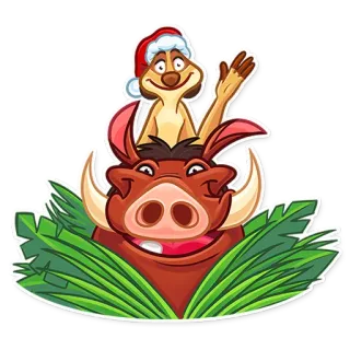 👋 Timon and Pumbaa The Lion King Timon, Pumbaa, The Lion King, Disney, Christmas, Santa hat, cartoon, friendship telegram sticker
