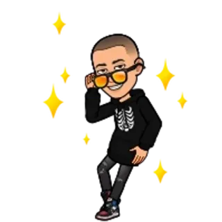 🌟 Bitmoji, Kartun, Avatar, Karakter, Kerangka, Kacamata hitam, Api telegram sticker