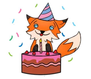 🎂 renard, anniversaire, gâteau, fête, célébration, animal, confettis, mignon whatsapp sticker
