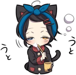 😸 うう kucing, mengantuk, sikat gigi, mug, anime, stiker, jepang telegram sticker