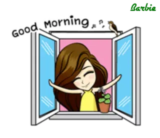 👋 Good Morning Доброе утро, Приветствие, Окно, Мультфильм, Счастливый, Милый, Девочка telegram sticker